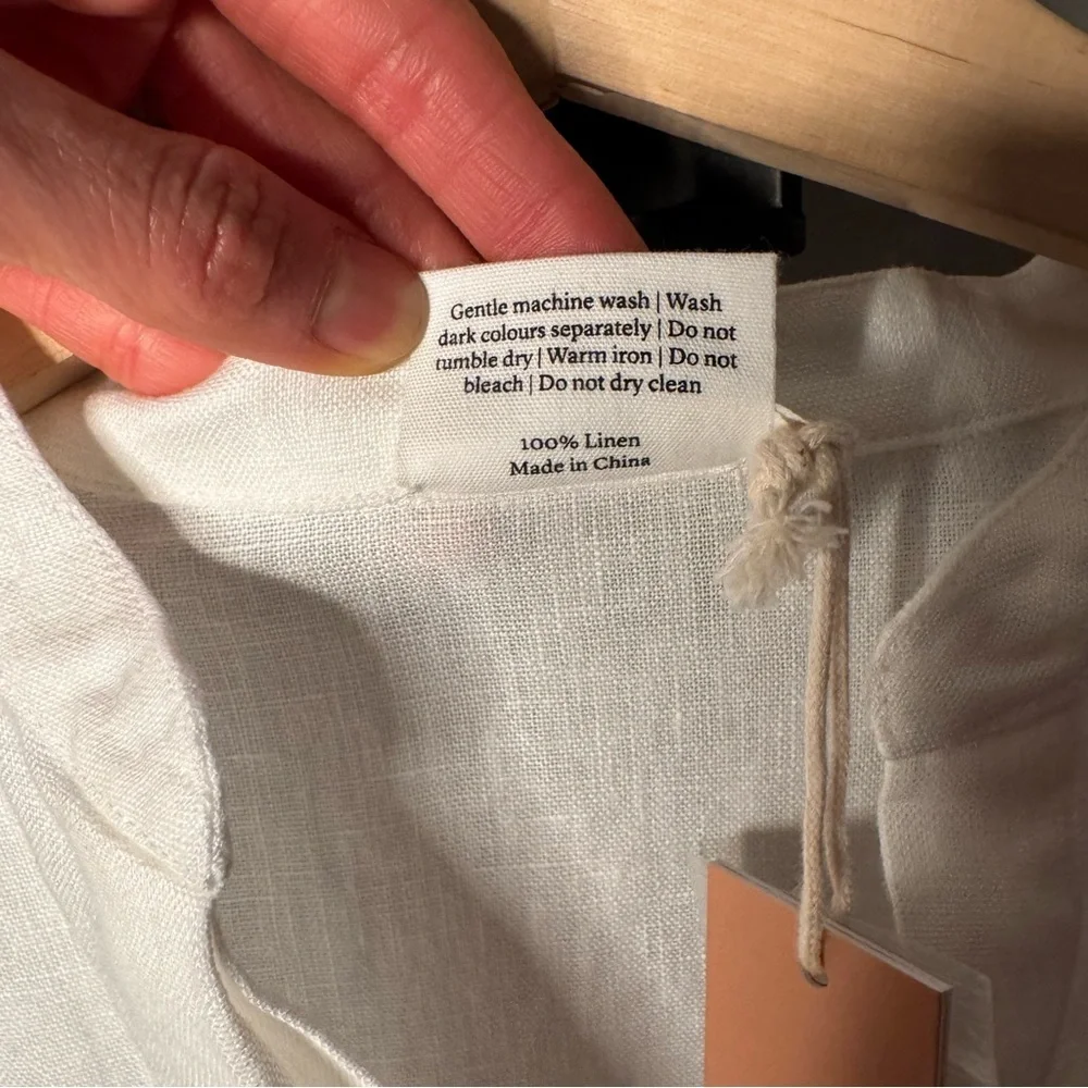 CULTIVER 100% Linen Cristi Long Sleeve Tunic Button Down Shirt w/ Belt White XS - Picture 15 of 15